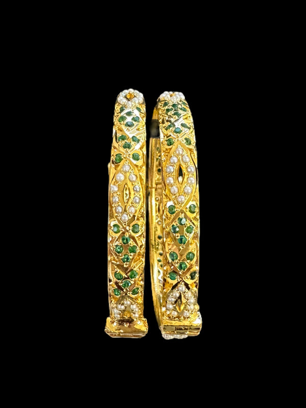 Emeralds pearl Jadau gold plated silver bangles  ( READY TO SHIP )