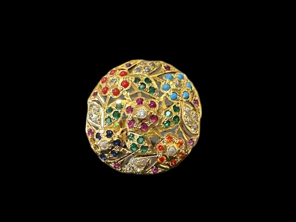 Gold plated silver ring in navratan  ( READY TO SHIP )