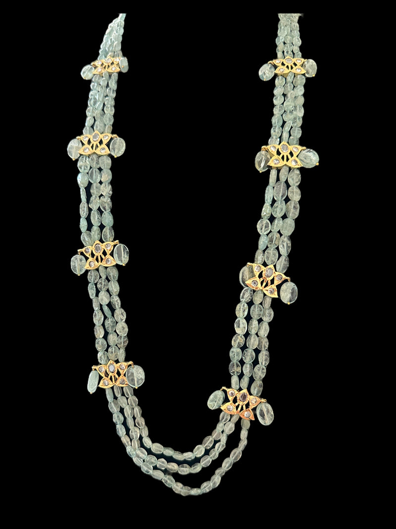 DLN63 aquamarine beads Rani haar with earrings ( READY TO SHIP )