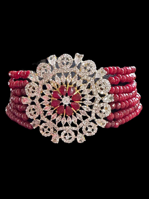 C283 gold plated cz choker in ruby   (READY TO SHIP )