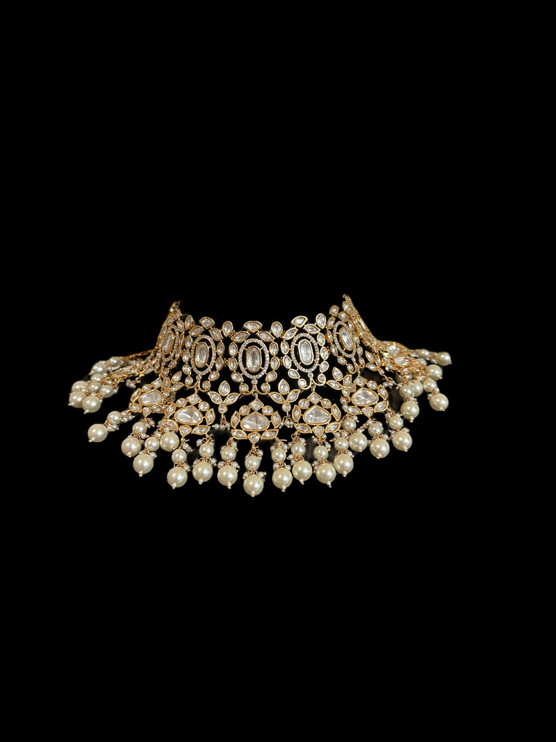 BR312 Bridal choker with earrings tika in pearls ( SHIPS IN 4 WEEKS  )