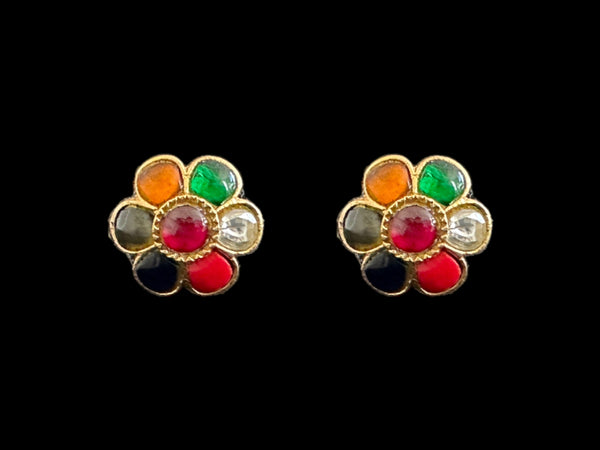 Gold plated silver earrings in Navratan ( READY TO SHIP)