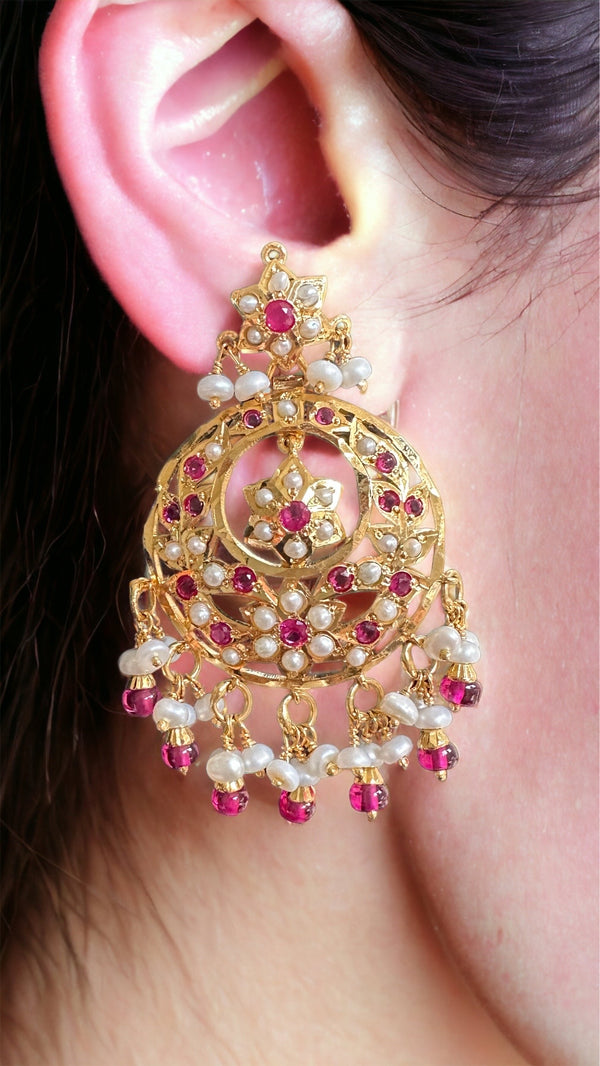 Ruby pearl gold plated silver chandbali ( SHIPS IN 4 WEEKS  )