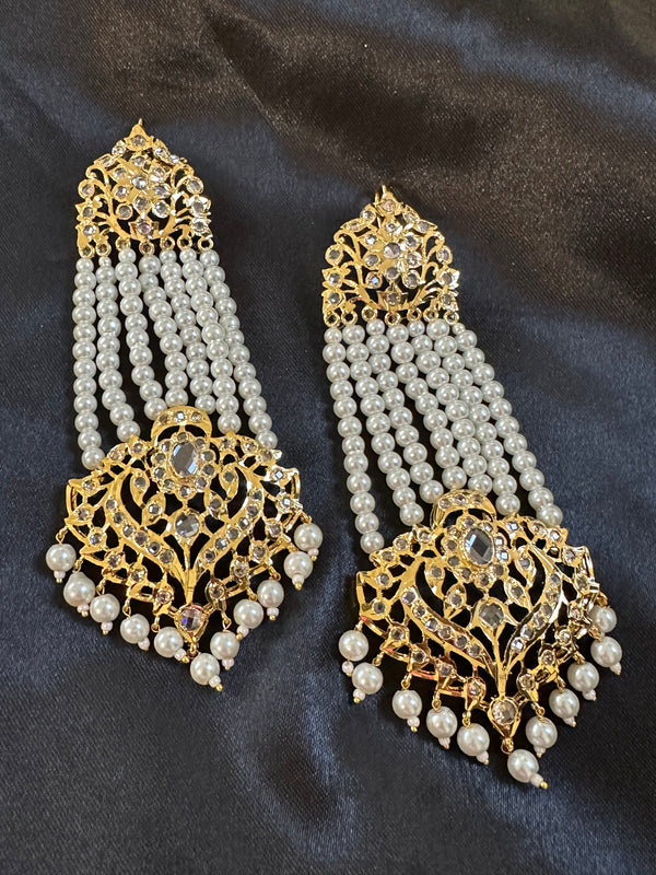 DER529 Ekta Hyderabadi jhoomar earrings - pearls  ( SHIPS IN 4 WEEKS )