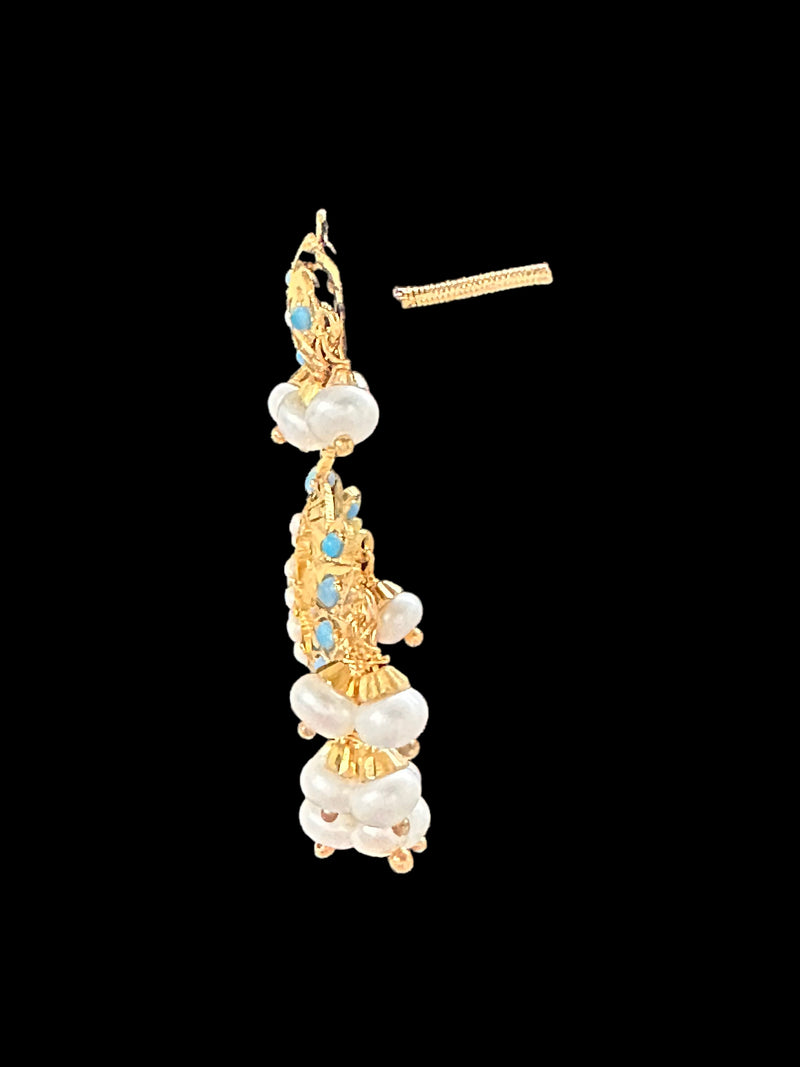 Turquoise pearl gold plated silver earrings with fresh water pearls ( READY TO SHIP )