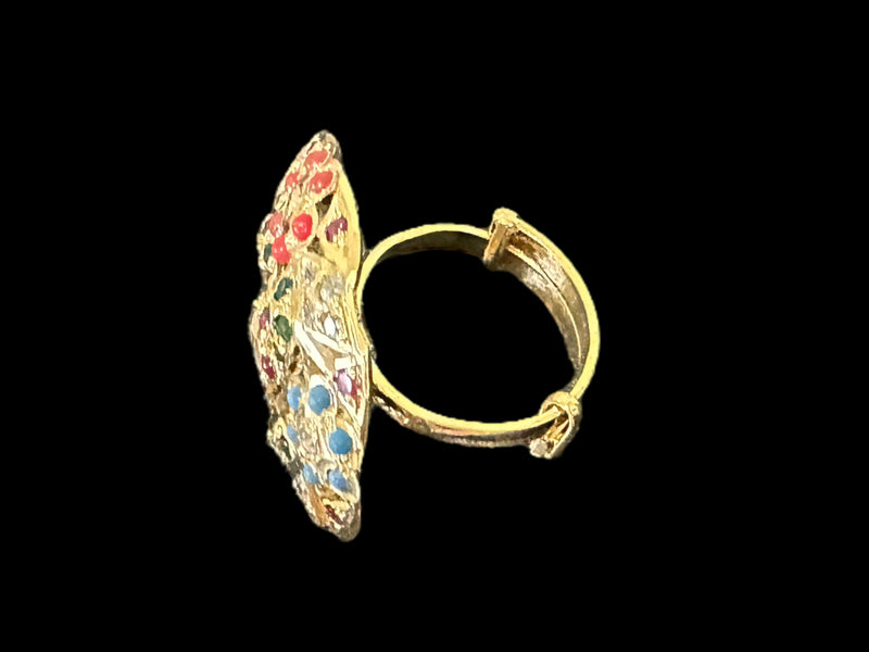 Gold plated silver ring in navratan  ( SHIPS IN 4 WEEKS )