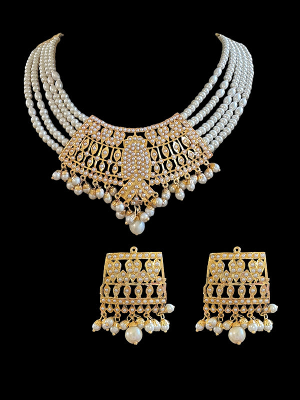 DNS65 Khudra punjabi Jadau necklace set in pearls ( READY TO SHIP )