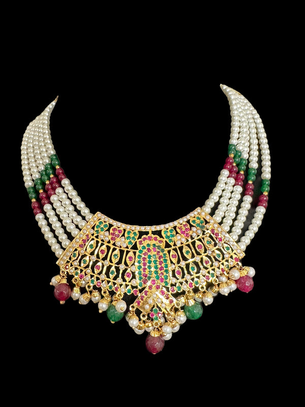 DNS67 Khudra punjabi Jadau necklace set in Ruby emerald  ( READY TO SHIP )