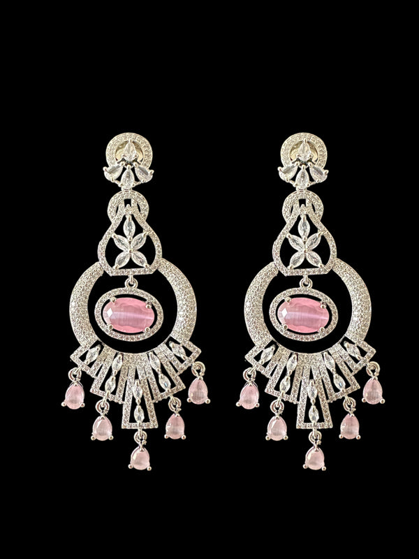 Cz earrings -  silver plated pink stones ( READY TO SHIP )