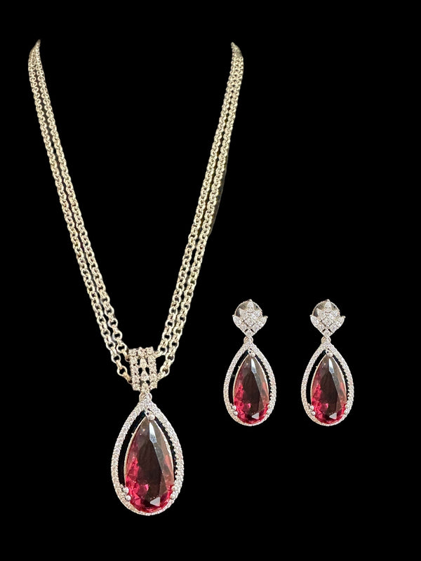 PS218 silver plated Cz pendant set-  Ruby  (READY TO SHIP)