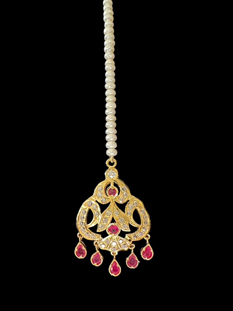 Ruby and zircon gold plated silver tika ( READY TO SHIP )