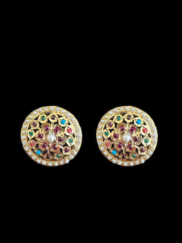 Gold plated silver earrings in multicolor with fresh water pearls ( READY TO SHIP)