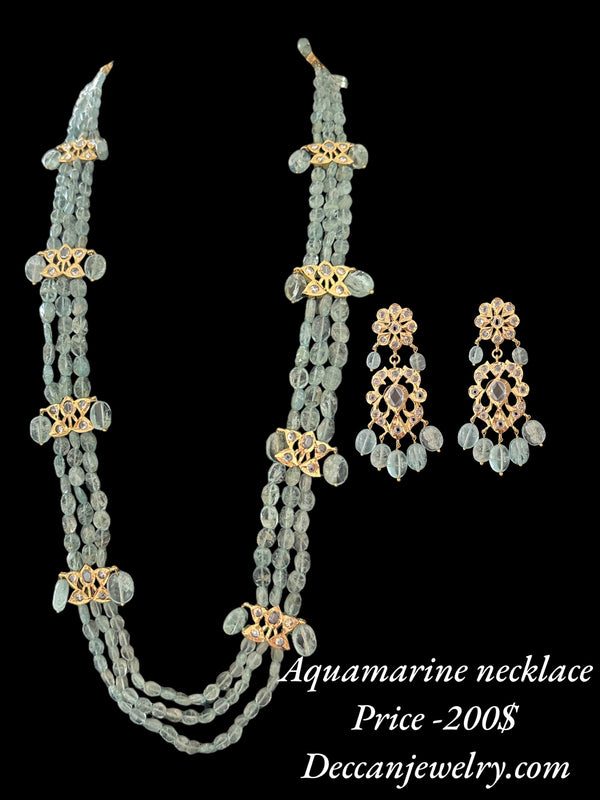 DLN63 aquamarine beads Rani haar with earrings ( READY TO SHIP )