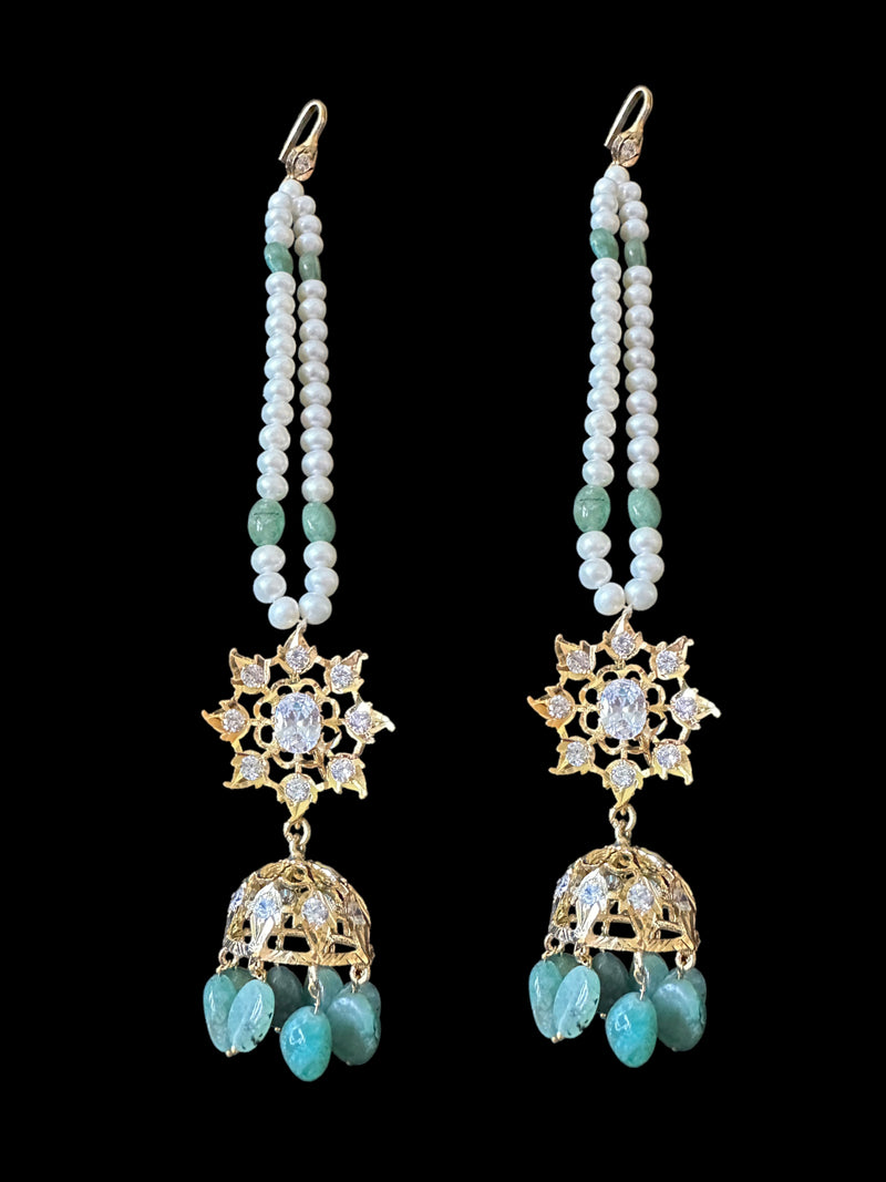 Jadavi lacha with karanphool in gold plated silver with fresh water pearls and emerald beads ( SHIPS IN 4 WEEKS  )