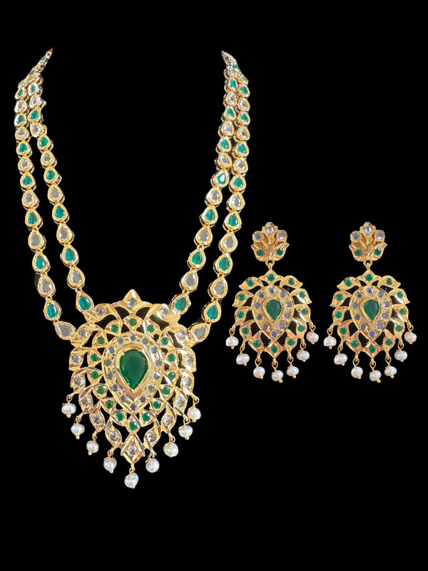 DNS77 Alvira Polki necklace with earrings in fresh water pearls ( READY TO SHIP )