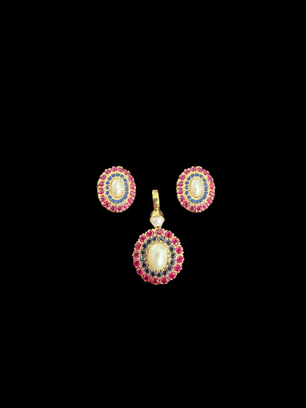 Gold plated jadau silver pendant set in ruby sapphire  ( READY TO SHIP )