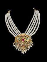 Navaratan necklace with earrings in gold plated silver ( READY TO SHIP )