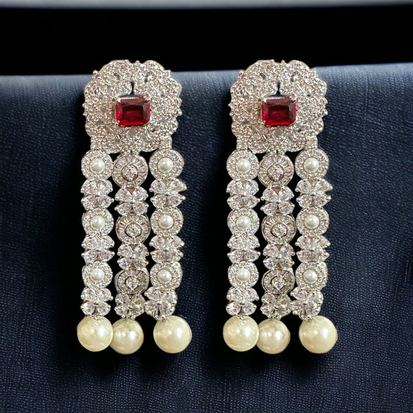 DER531 silver plated Cz earrings - ruby pearls ( READY TO SHIP )