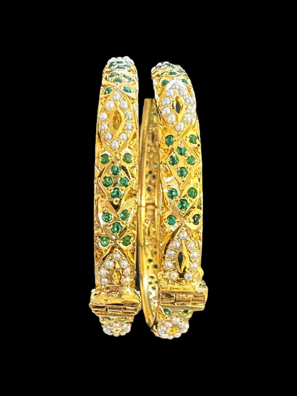 Emeralds pearl Jadau gold plated silver bangles  ( READY TO SHIP )