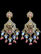 Gold plated silver earrings in ruby and emerald with pearls ( READY TO SHIP)