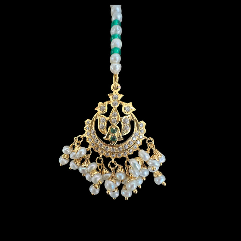 Gold plated silver tikka in fresh water pearls ( READY TO SHIP  )
