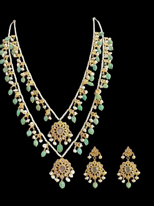 SAT86 Gold plated Satlada with fresh water pearls and emerald beads ( READY TO SHIP )