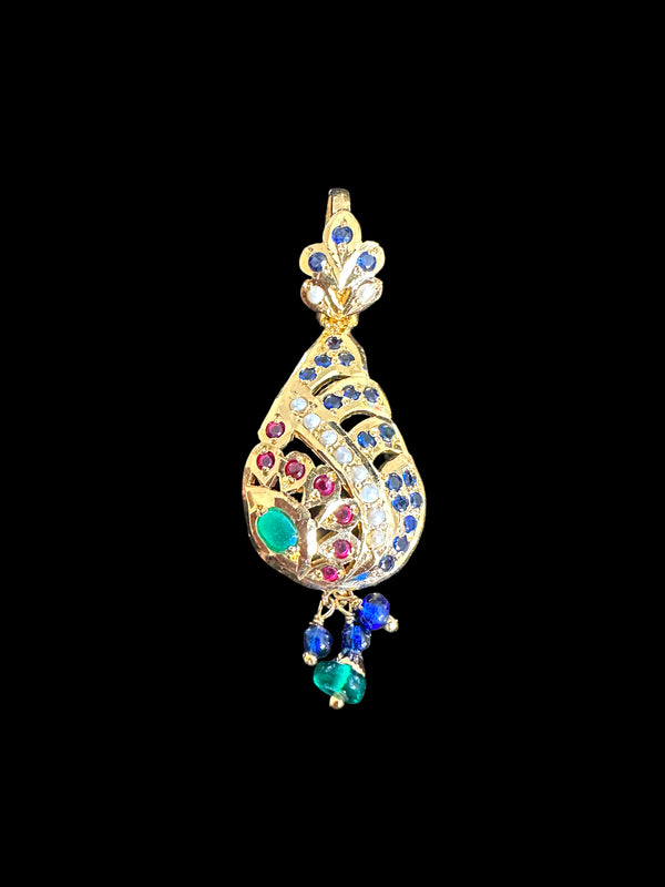 Gold plated jadau silver pendant set in emerald sapphire  ( READY TO SHIP )