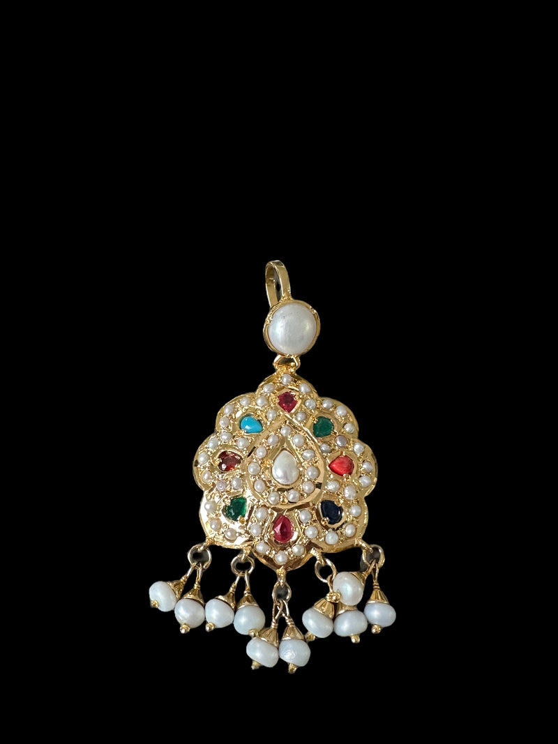 Navratan pendant set in gold plated silver ( READY TO SHIP )
