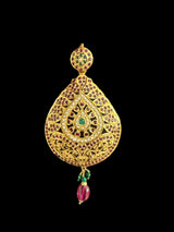Ruby emerald jadau pendant with earrings in gold plated silver ( READY TO SHIP )