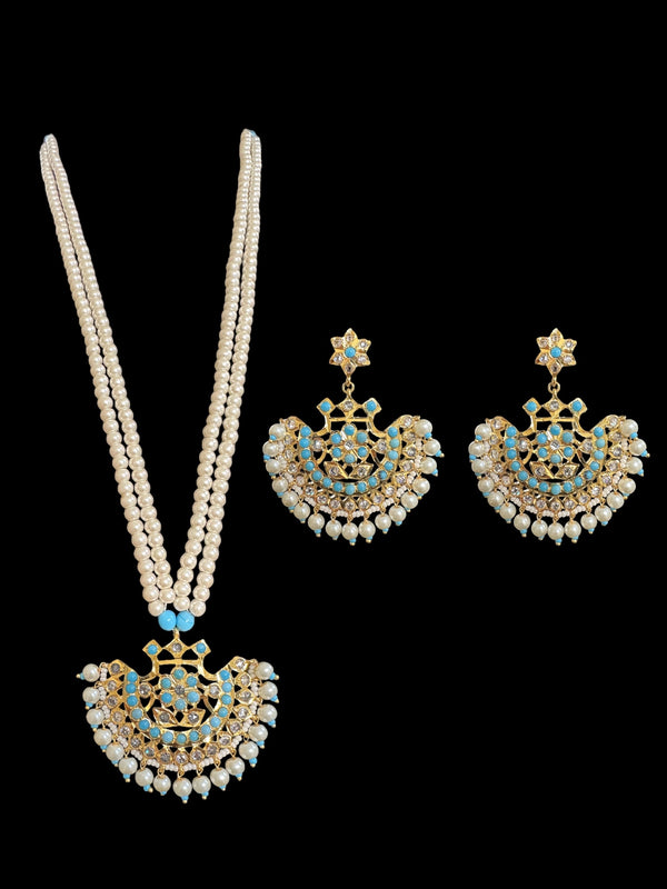PS220 Turquoise / feroza hyderabadi pendant set with pearls (SHIPS in 2 WEEKS  )