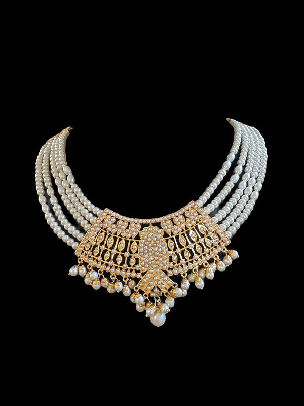 DNS65 Khudra punjabi Jadau necklace set in pearls ( READY TO SHIP )