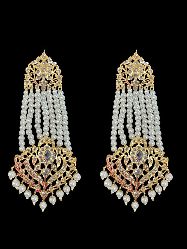 DER529 Ekta Hyderabadi jhoomar earrings - pearls  ( SHIPS IN 4 WEEKS )