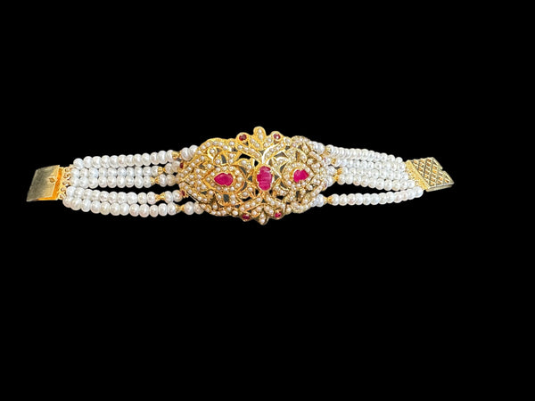 Gold plated silver ruby pearl bracelet ( READY TO SHIP )
