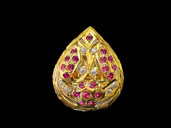 Gold plated silver ring in ruby with zircons  ( READY TO SHIP )
