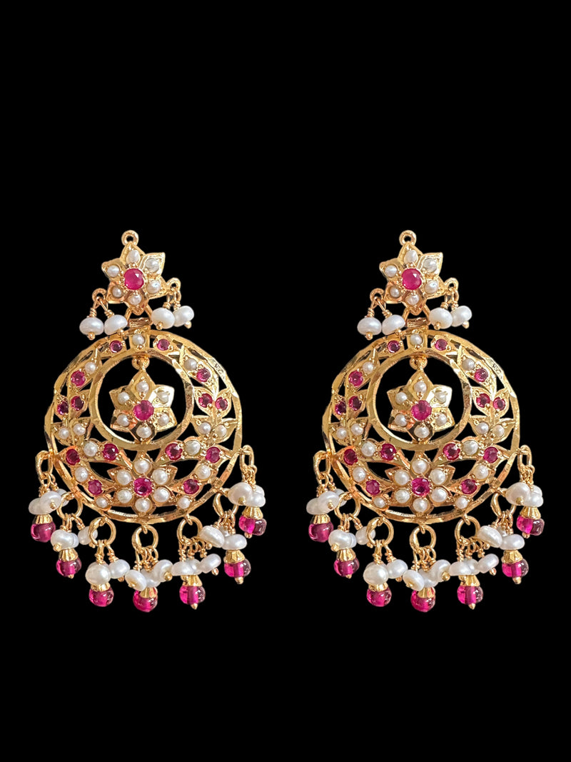 Ruby pearl gold plated silver chandbali ( SHIPS IN 4 WEEKS  )