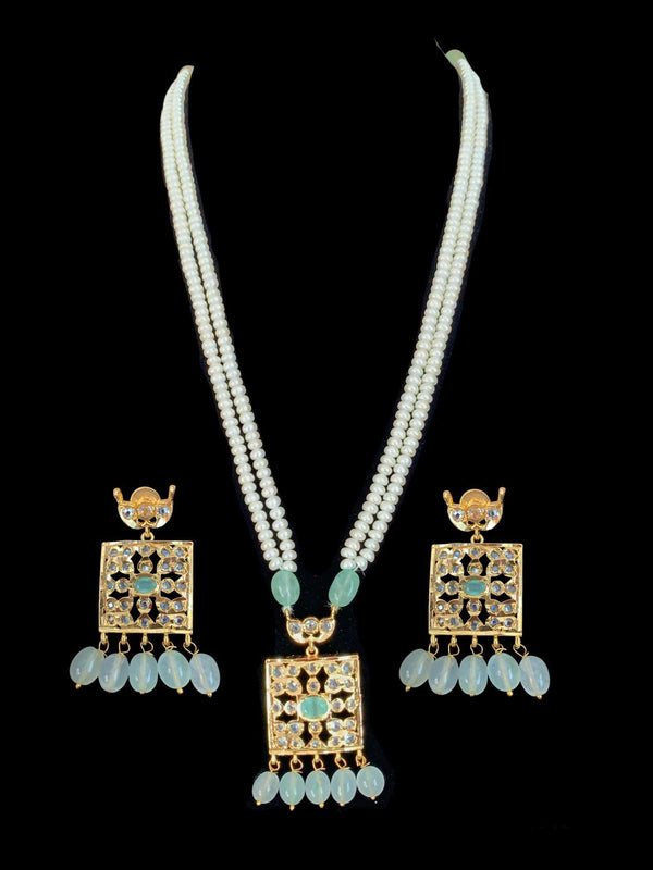 PS219 Zuni fresh water pearl pendant set in mint beads ( READY TO SHIP)