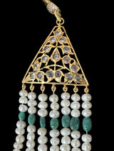 SAT77 Hyderabadi satlada in emerald beads and fresh water pearls ( SHIPS IN 2 WEEKS )