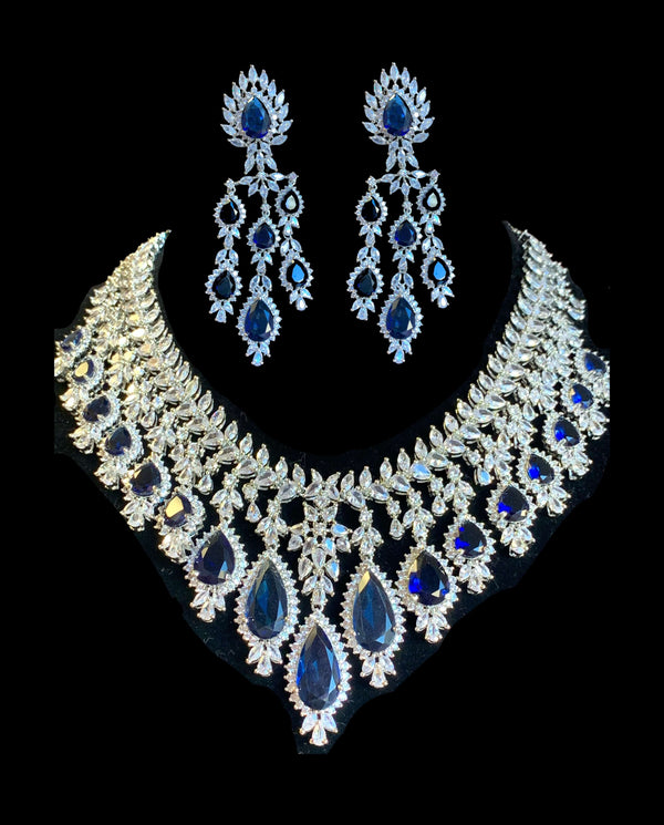 BR67 Nafisa  necklace set in sapphire ( READY TO SHIP  )