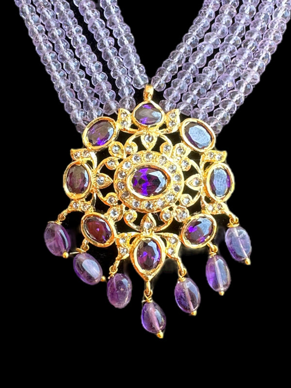 Gold plated silver necklace with amethyst beads ( SHIPS IN 4 WEEKS )