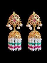 Ruby emerald with  Fresh water pearl jhumka in gold plated silver ( SHIPS IN 4 WEEKS  )