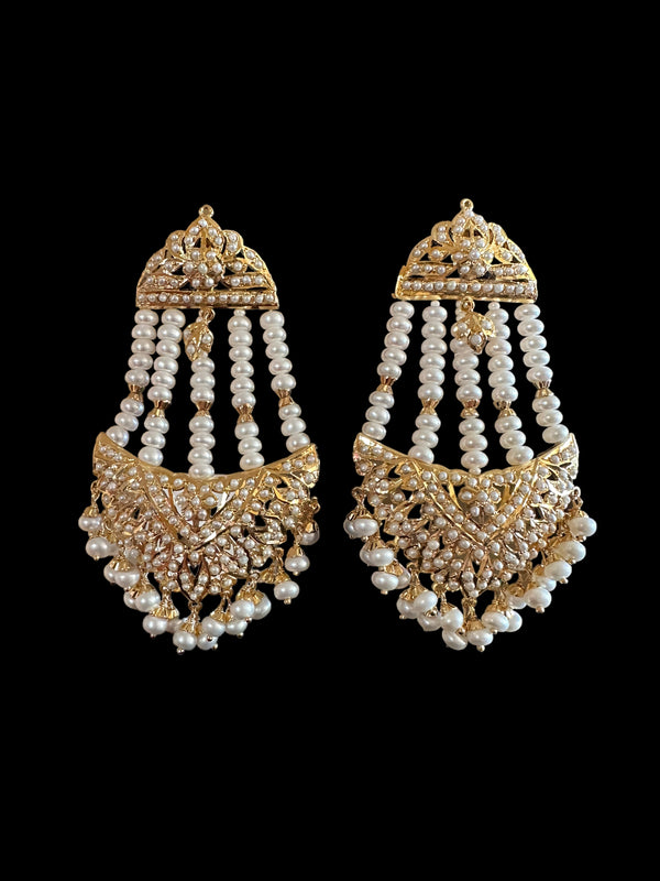 Fresh water pearl jhoomar earrings in gold plated silver ( SHIPS IN 4 WEEKS )