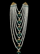 SAT77 Hyderabadi satlada in emerald beads and fresh water pearls ( SHIPS IN 2 WEEKS )