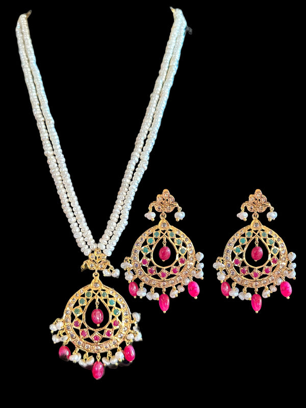Ruby emerald pendant set in gold plated silver ( READY TO SHIP )