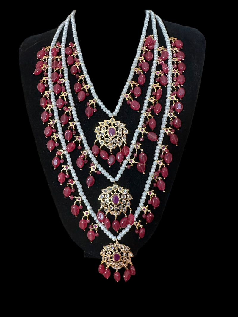 SAT79 Farmana three layer Hyderabadi Jadau necklace with earrings ( READY TO SHIP )