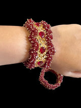 B147 gold plated bangles - dark ruby beads ( SHIPS IN 4 WEEKS  )