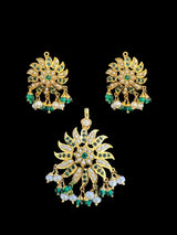 Emerald pearl gold plated silver pendant set ( READY TO SHIP )