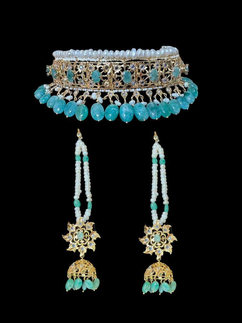 C266 Hyderabadi jadavi lacha in fresh water  pearls and emerald beads (SHIPS IN 3 WEEKS  )