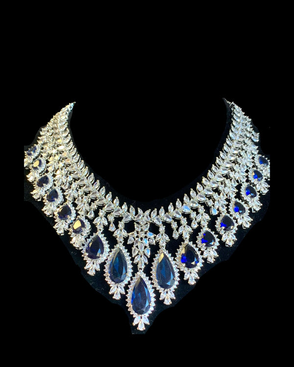 BR67 Nafisa  necklace set in sapphire ( READY TO SHIP  )