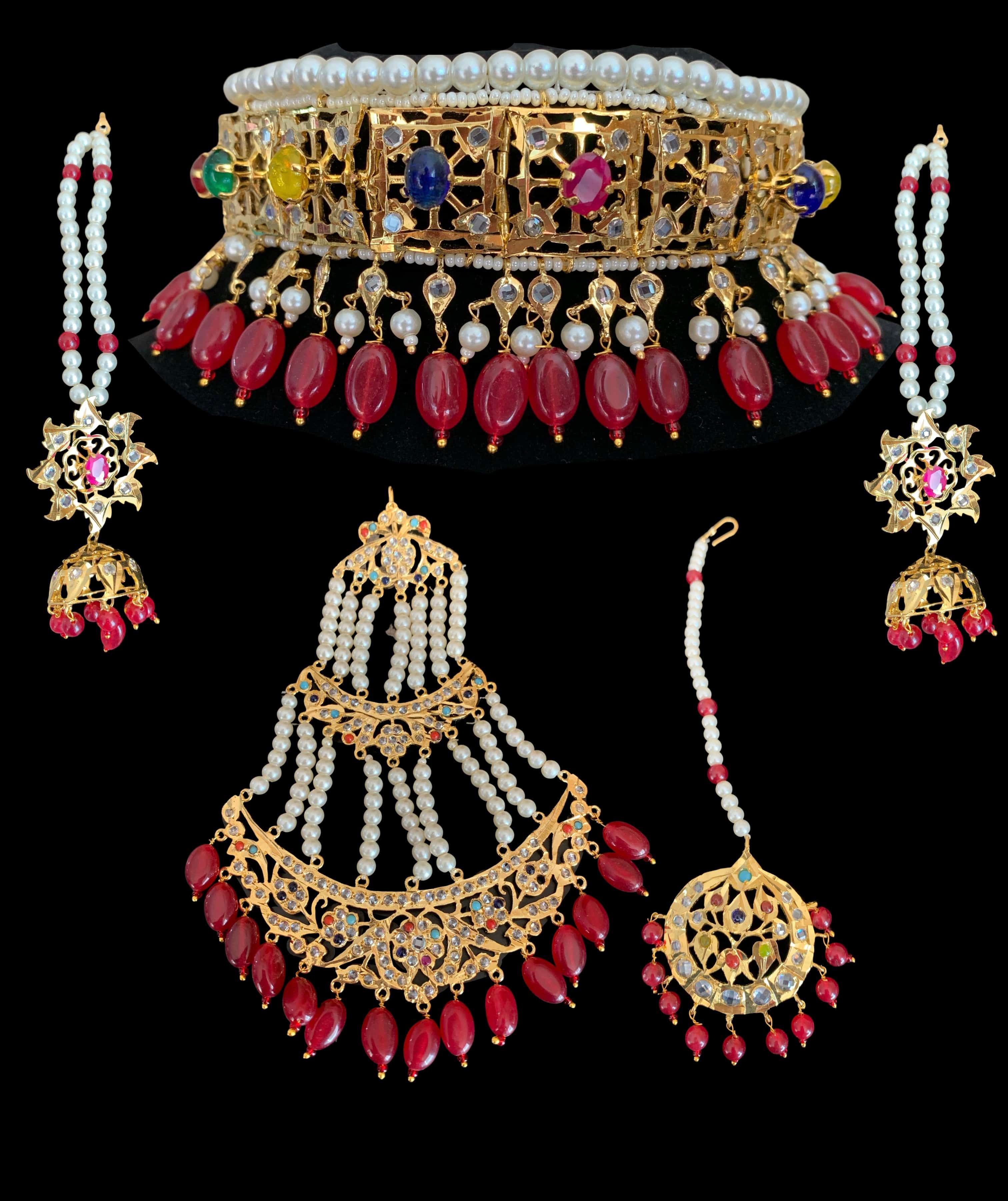 BR47 Navratan jadavi alcha hyderabadi bridal set (READY TO SHIP