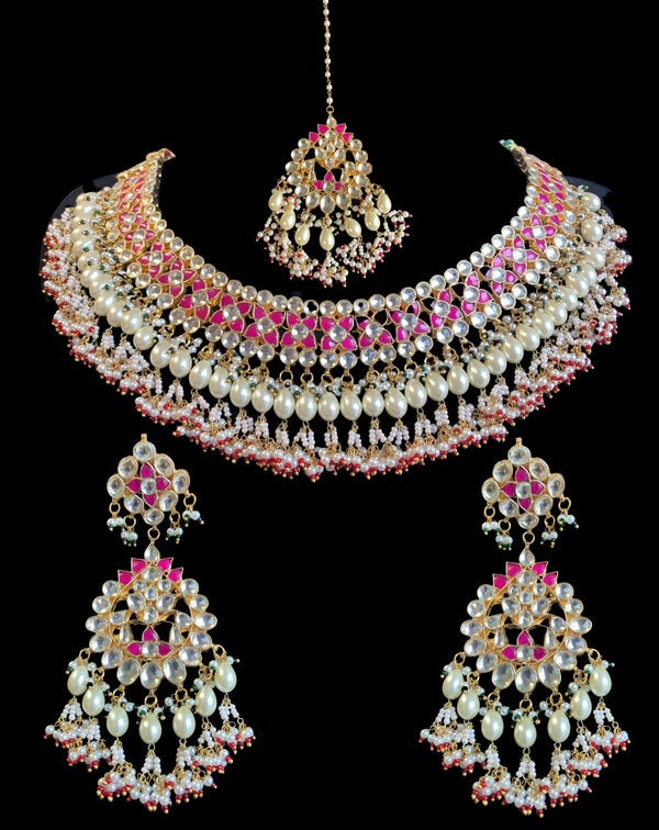 BR56 ALYANA kundan necklace with earrings and tika in ruby ( READY TO SHIP )